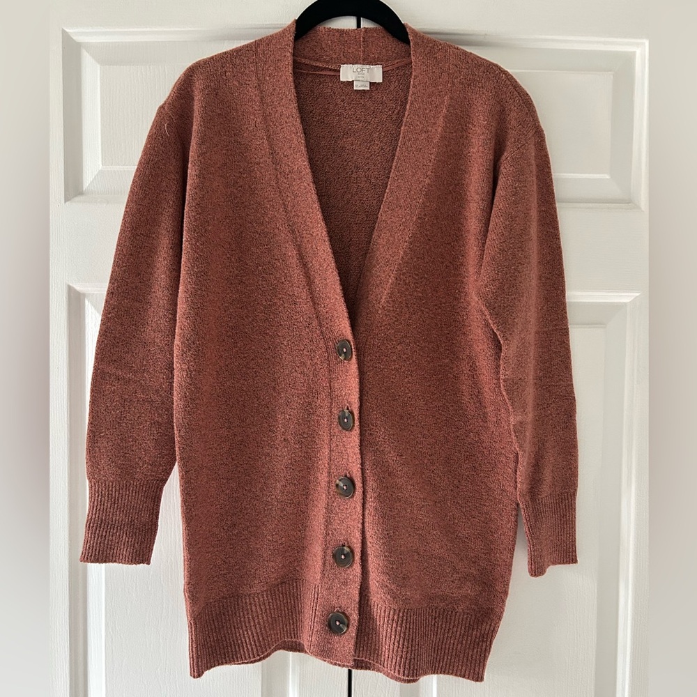 LOFT Rust Button-Up Cardigan